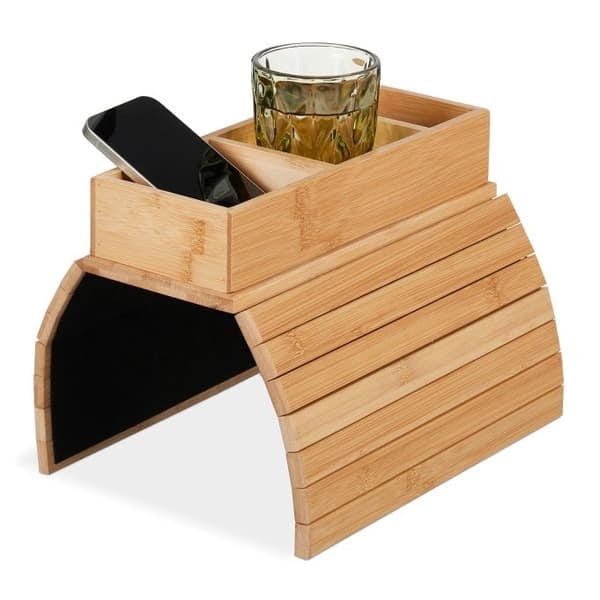 XJ Bamboo Sofa Tray with 3 Compartments