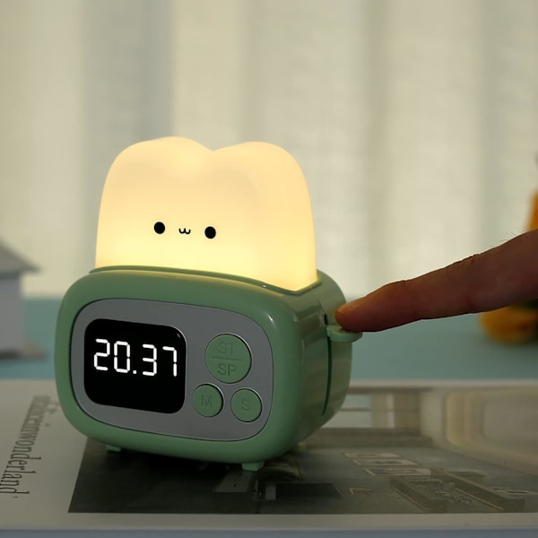XJ-Digital vækkeur natlampe til børn, brødrister vækkeur, lys med LED-timer, natlampe, vækkeur, til soveværelse, camping (grøn)