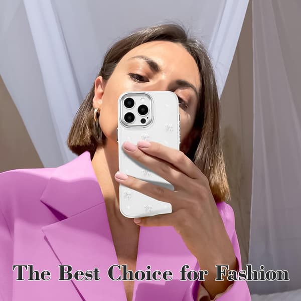Compatible with iPhone 16 Pro, Bling Glitter 3D Bow Phone Case Cute Sparkly Crystal Clear Bow Slim Soft Durable Protective Cover White Whit White iPhone 16 Pro