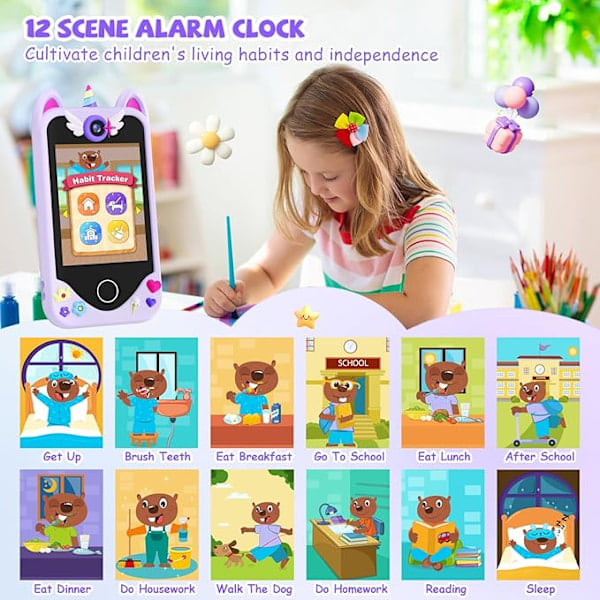 Smartphone til Børn med Touchskærm & Dobbelte Kameraer, Lærelegetøj til 3-6 År
