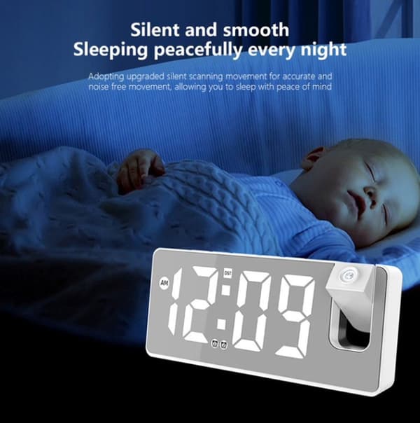 Digital projektionsväckarklocka med dubbla alarm, snooze och stor LED-display för sovrum, barn, äldre, gråvit