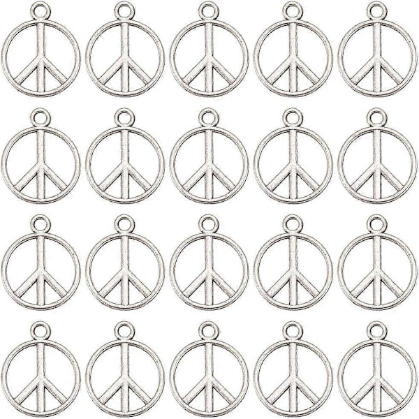 1 Ask 100 st Fredsberlocker Bulk Fredstecken Berlock Fredstecken Antik Silver Vintage Legering Platt Rund Ihålig Metall Symbol Berlocker för Smycken...