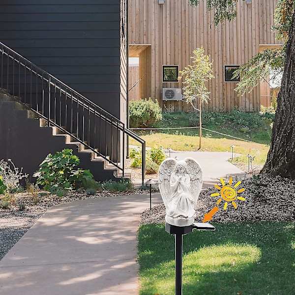 XJ-Solcellelampe udendørs vinkel til kirkegård, LED vandtæt engellampe, solengellamper til have, balkon, gård, mindegaver (FMY)