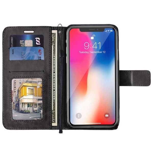 XJ-iPhone XR Lommeboketui Svart Lær Skinn Etui