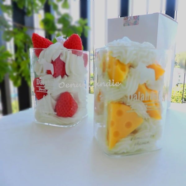 Ost Jordgubb Aromatiska Ljus Falska Dessertljus Doftande i Burkar Glas Matljus för Café Heminredning