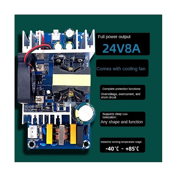 XJ-24v 8a Isolationsbrytare Strömmodul AC-DC Nedstegsmodul 220v Till 24v Strömkort Med Fläkt(vh3.96