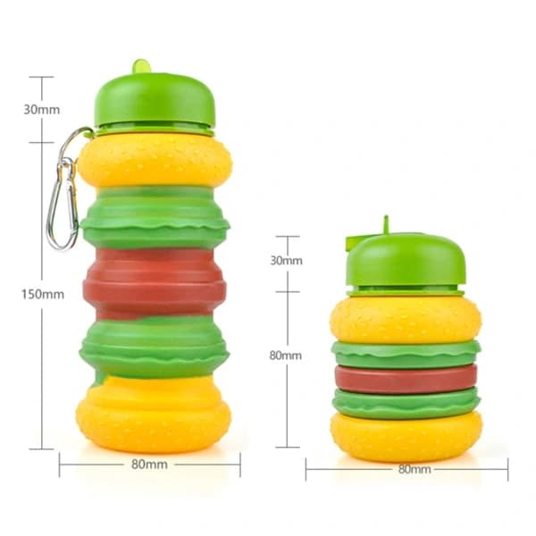 Utendørsbarn Silikon Sammenleggbar Vannflaske (Hamburger)