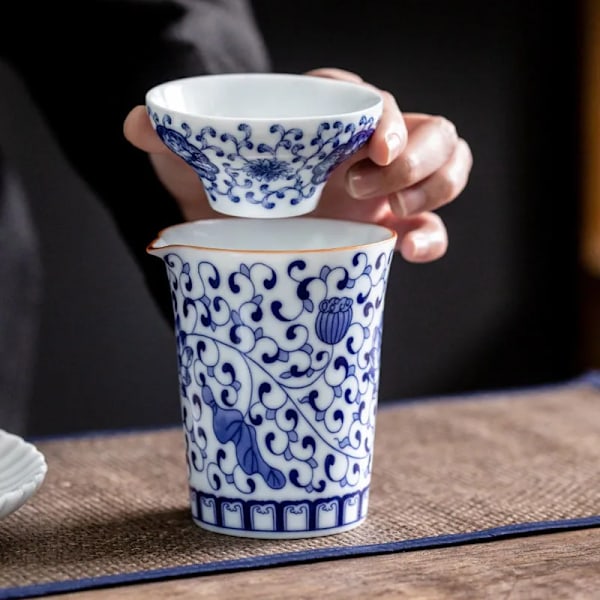 250ml Blå og Hvid Porcelæn Te Kande Twa Maker Justice Kop Håndlavet Keramisk Te Cha Hai Te Kop Kung Fu Te Service Ceremoni
