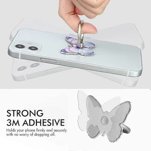 Søt Sommerfugl Mobiltelefon Ringholder 360° Rotasjon Metall Fingerstativ
