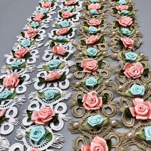 1 Yard 3D Blume Rose broderet Guipure Blondekantebånd 55mm Sy Selv Brudekjole