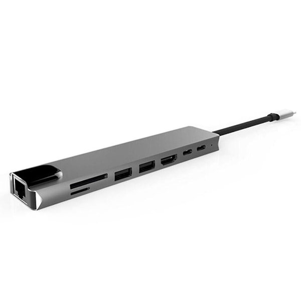 XJ-Usb C Hub 8-in-1 Multiport Type C -sovitin 4K-portilla, Ethernet 1000mbps Rj45 -portilla, Usb-c-virransyötöllä