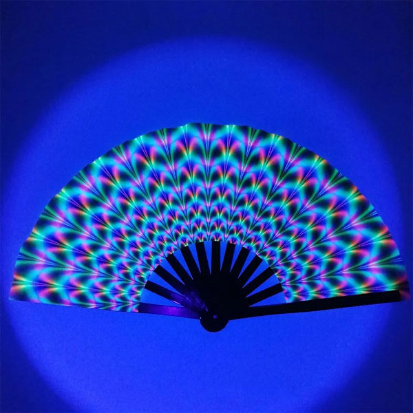 UV Glow Rave Fläkt Gradient Färgstark Reflekterande Vikbar Fläkt Bambu Vik Clack Handfläkt För Män Kvinnor Dansfest Fläkt