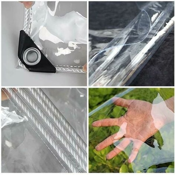Genomskinlig presenning för utomhusbruk med öljetter i PVC-plast, vattentät, rivsäker, vindtät, idealisk för växter, växthus, tak, mått: 1,1 m x 2,9 m