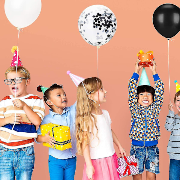 XJ-Hvide og sorte konfettiballoner 100-pak 12 tommer Festballoner Hvide Sorte Latex