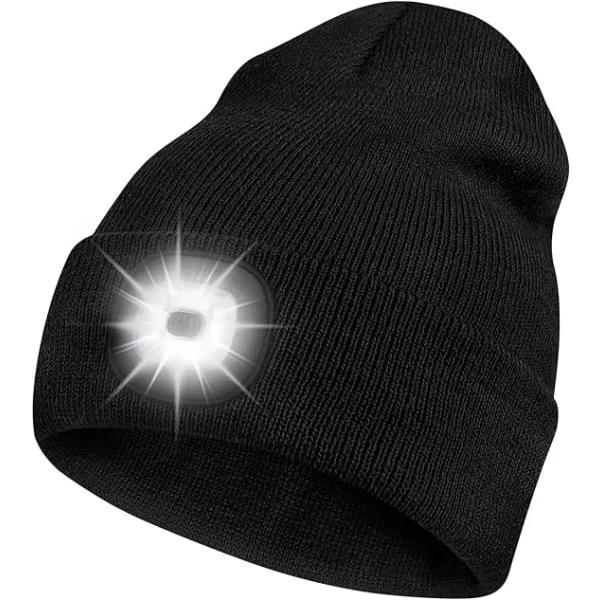 LED-upplyst stickad vintermössa