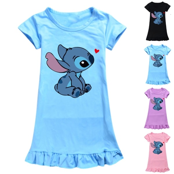 Barn Flickor Cartoon Stitch Nattlinne Nattlinne Kortärmad Nattlinne Pyjamas klänning Ljusblå 130cm