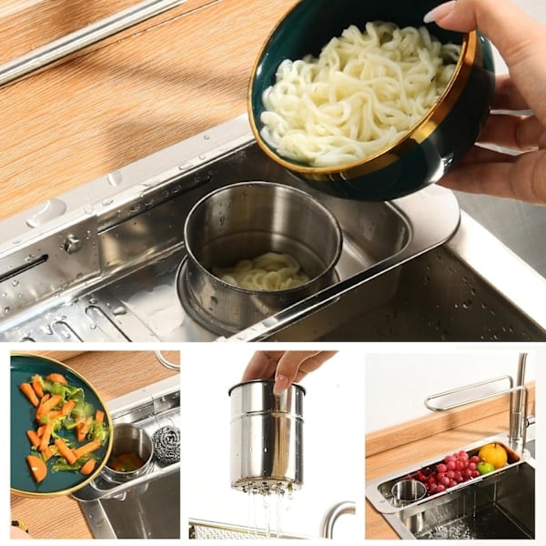 Rostfritt diskställ, diskställ över diskho, utdragbart svampställ, köksvask