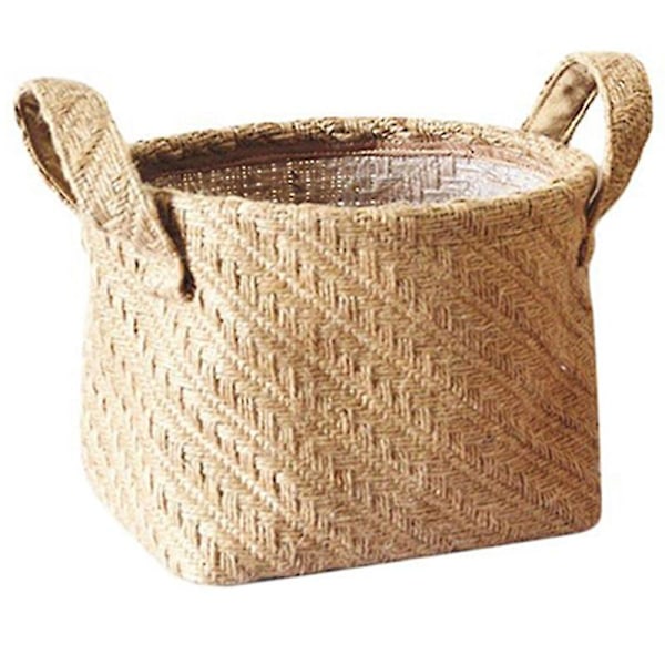 Vævet Opbevaringskurv Hamp Reb Blomsterpotte Kasse Mørk Farve 14x17x16cm