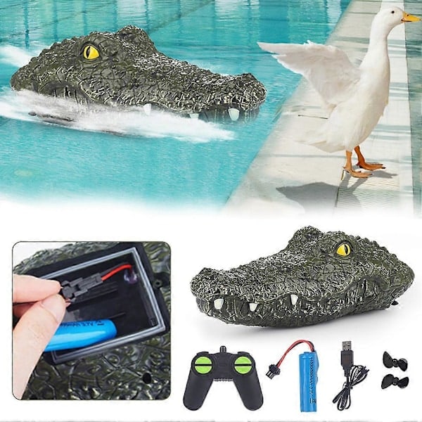 Fjärrstyrd alligatorhuvud för vatten, batteridriven simuleringskrokodil - Vattenleksaker, flytande vattentäta skämtleksaker Krokodil