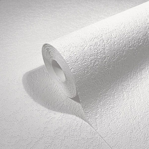 Hvid gips-effekt ekspanderet vinyltapet til stue soveværelse 10 x 0,5 m