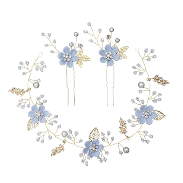 XJ-3-delt dekorativt hårklype pannebånd sett bryllup tiara dekor sett bryllup hodeplagg brud blomster hårnål tilbehør hodeplagg blå brud