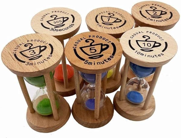 Sand Timer Sæt med 6 Træ Timeglas Timer 30s 1 2 3 5 10 Minutter Farverigt Sandur til Børn Tandbørstning Læring Madlavning Spil