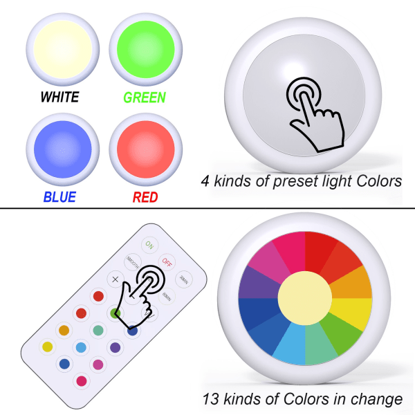 LED Spotlight 6 pcs with 2 Remote Controls RGB Design Many Colors White