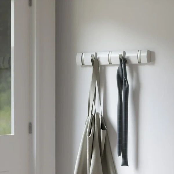 Wall Mounted Coat Rack with 5 Hooks, White