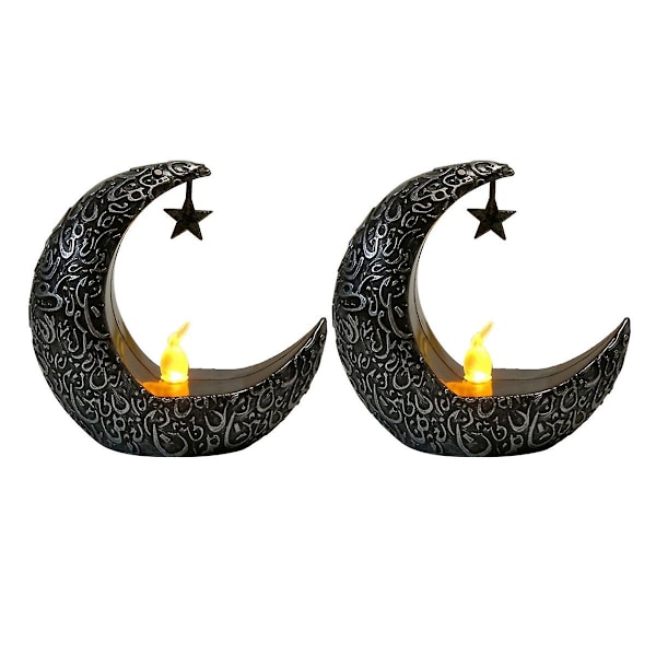 XJ-2 stk. Ramadan Dekorationer Eid Dekorationer Ramadan Kareem Bordplade Ramadan Lanterner (sort+sølv)