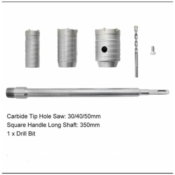 KZQ Hullbor, 30mm, 40mm, 50mm Hullborsett, 350mm Betongbor SDS Plus Forlengelsesstang Wolframkarbidspiss, Hullbor for Murstein Stein