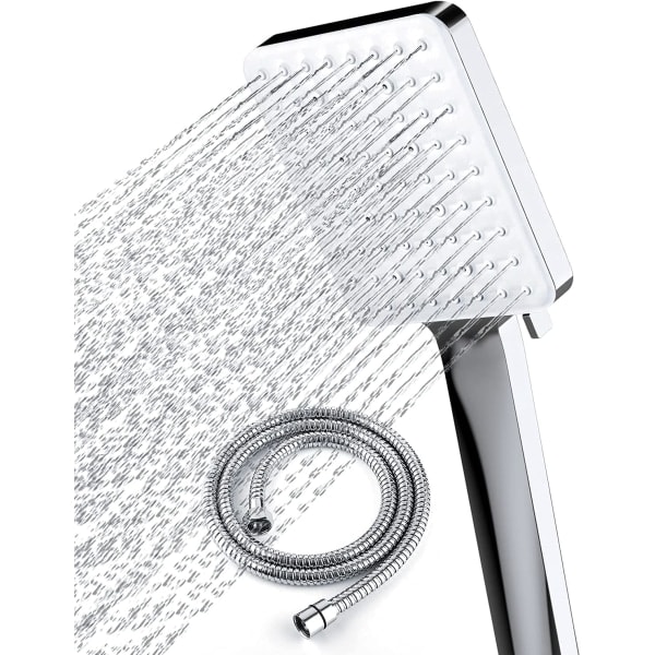 Large Shower Head with 1.5m Hose, Handheld Shower Head with 6 Spray Settings