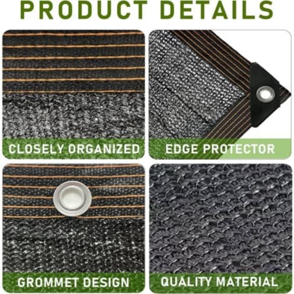Solseil - for terrasser og lysthus 2x2 m, rektangulær terrasse- og balkongmarkise 70%, solbeskyttelsesnett for grønnsakshage, hage, terrasse og