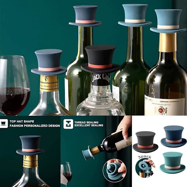 St Vinflaskepropper Silikon Gentleman Hatt, Mild Vin