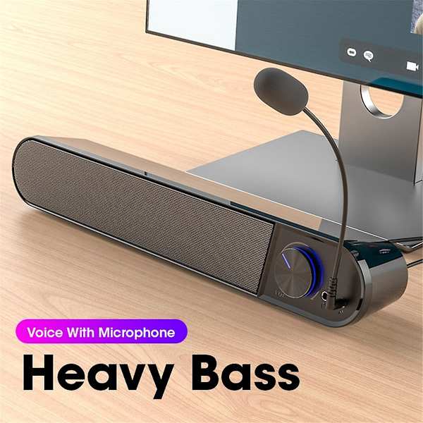 XJ-Kablet Computerhøjttaler USB-Soundbar med Mikrofon Stereo Lydhøjttaler til Laptop Desktop