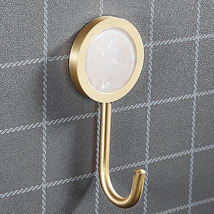 Decorative Solid Brass Wall Hook, Self-Adhesive Wall Hanger Without Drilling, Glossy Gold Fancy Hook (White - 2-pack)