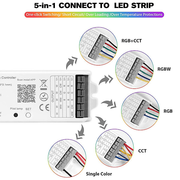 XJ-Lm052 Zigbee 3.0 LED Strip Controller DC12-24V RGB CCT RGBW 5in1 Dimbar Kompatibel Med Smart Lif
