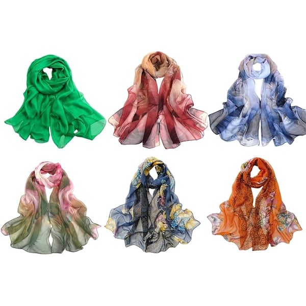 XJ-Georgette Chiffongscarf Dam Lång Sjal Blommigt Mönster