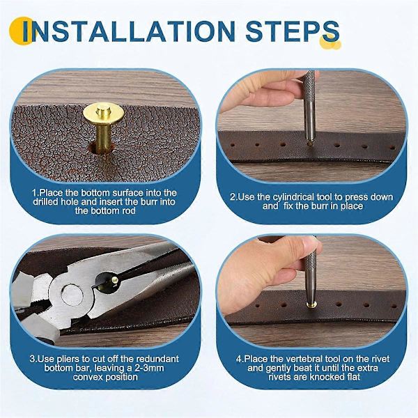 20 Set Copper Rivets and Washers, Solid Leather Copper Rivet Fasteners with Hole Punch Tool for Leather