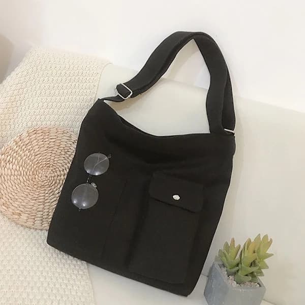 Dametaske Kvinde Tote Canvas Håndtasker Skuldertaske SORT sort