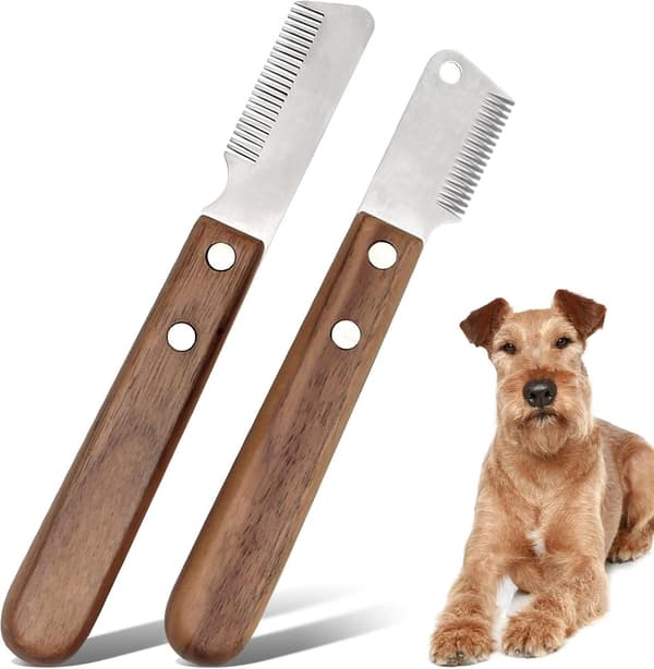 Plejesæt til kæledyr, 2-delt rustfrit stål med træhåndtag, brede og fine tænder til hunde, katte og kaniner