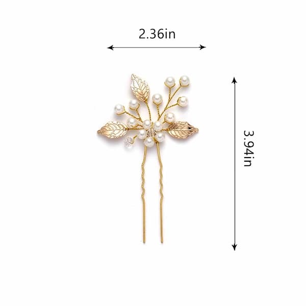 Pärlbrud Bryllup Hårnåler Løv Brud Hodeplagg Blomst Hårtilbehør for Kvinner og Jenter (3-pakning) (Gull)