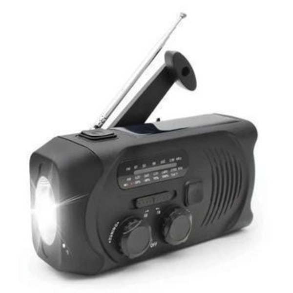 2-pack Musta ja Punainen Kampi-radio aurinkopaneeleilla, taskulampulla ja 2000mAh Powerbank Hätäradio 250