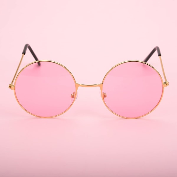 Hippie-aurinkolasit - Pyöreät metallikehyksiset aurinkolasit retro-tyyliset pyöreät lasit naamiaisjuhliin hippie-asusteisiin (pinkki, sininen, keltainen)