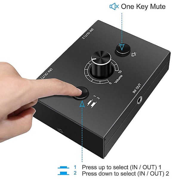 XJ-3.5mm Audio Switcher, 2 Inngang 1 Utgang/1 Inngang 2 Utgang Audio Splitter Switcher, Audio Switcher Boks