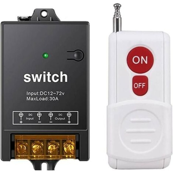 Trådlös fjärrkontrollbrytare, DC 12V/24V/48V/72V/RF Fjärrljusbrytare för pumpsäkerhetssystem etc, med 1600ft lång räckvidd (12V-72V, Svart)
