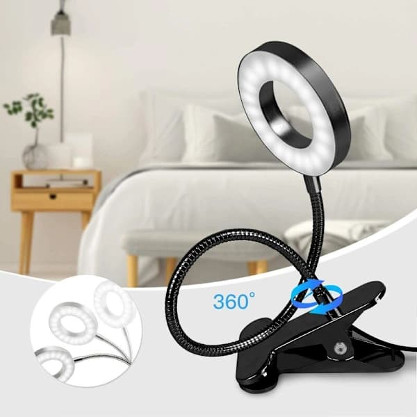 Sort USB LED skrivebordslampe med 48 lysdioder, 360° fleksibel, 3 tilstande, 10 niveauer, energiklasse A++