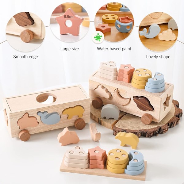 XJ-Montessori-lelut, pieni puuauto lapsille, Mo