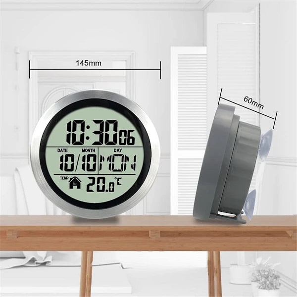 Digital Waterproof Shower Clock, Bathroom Clock, Digital Kitchen Wall Clock, No Drilling Suction Cup Clock