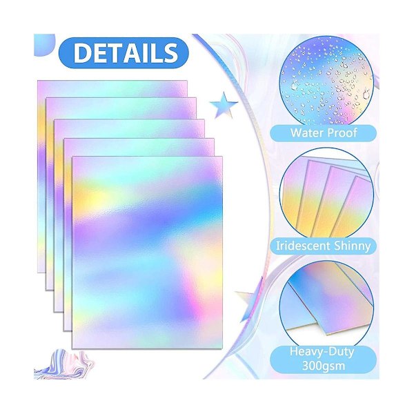 XJ-Metalliska Holografiska Kort Blankt Spegelpapper Ark, Reflekterande Affischtavla Storlek 8,5 X 11 Tum 50 St