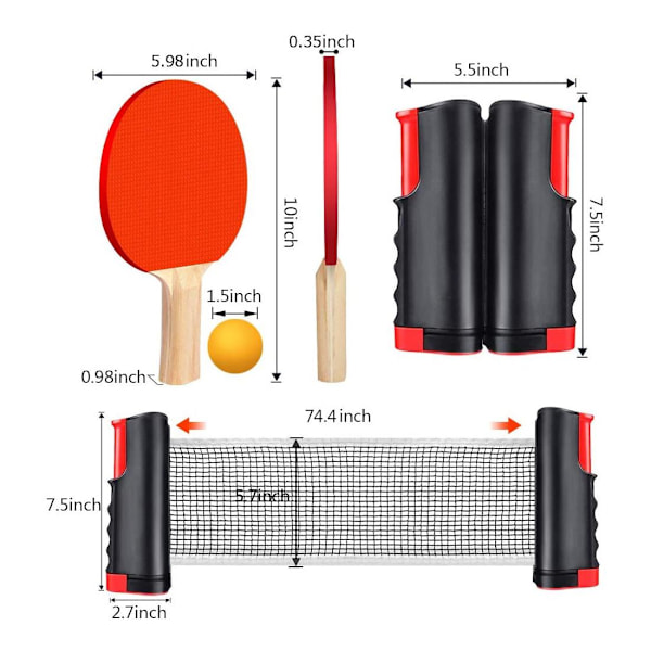 XJ-Pingpong sæt med justerbart net (passer til de fleste borde)